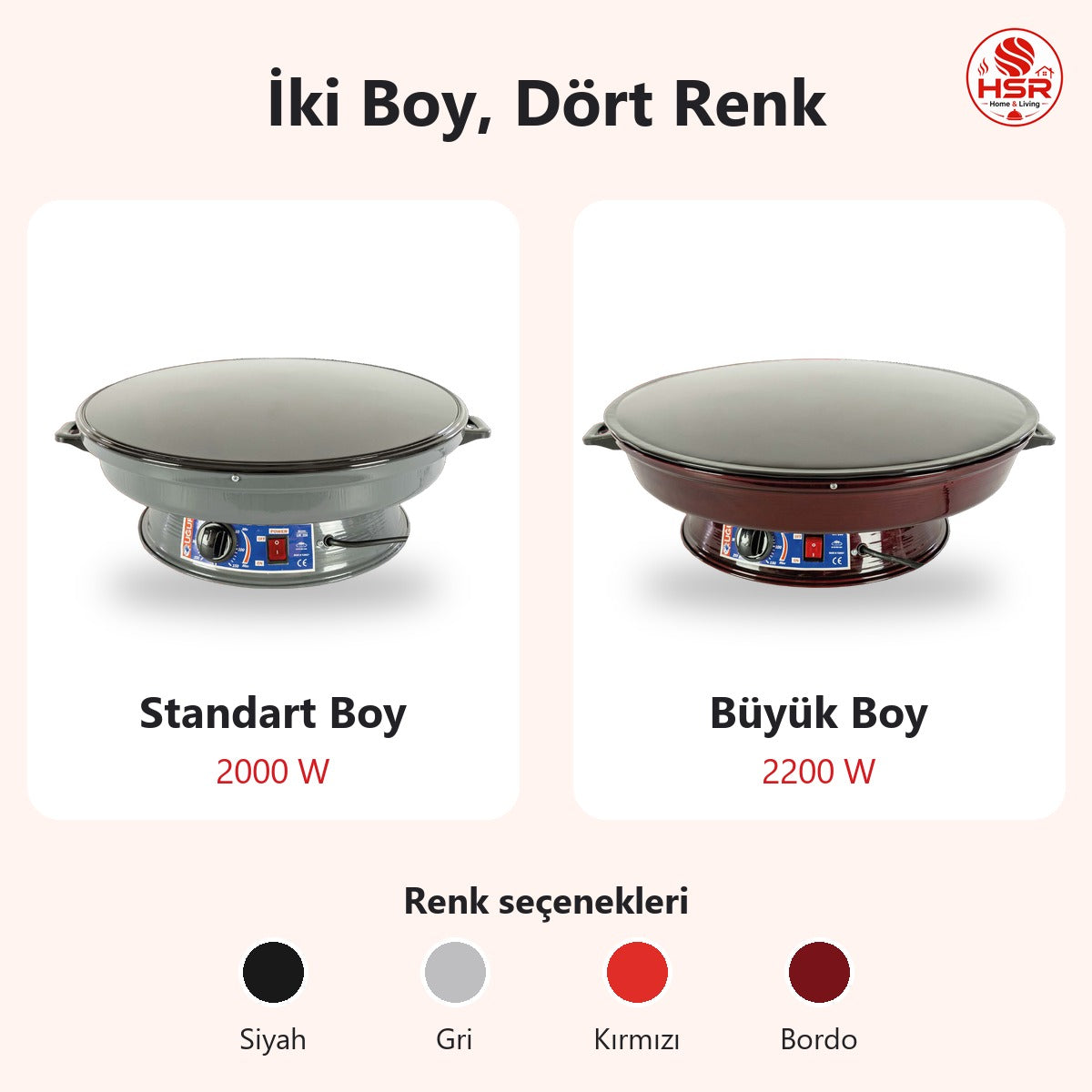 HSR Home Living Elektrikli Termostatlı Katmer Sacı 2000W Emaye Gözleme Bazlama Lavaş Sacı