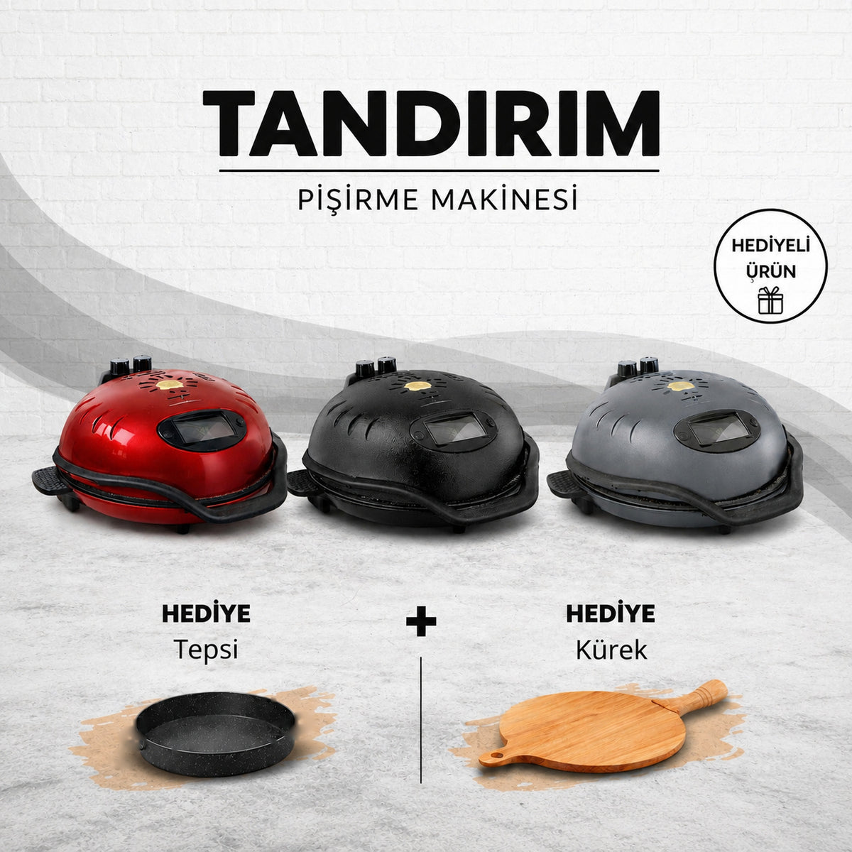 Tandirim uc renk, kulpsuz hediye tepsi