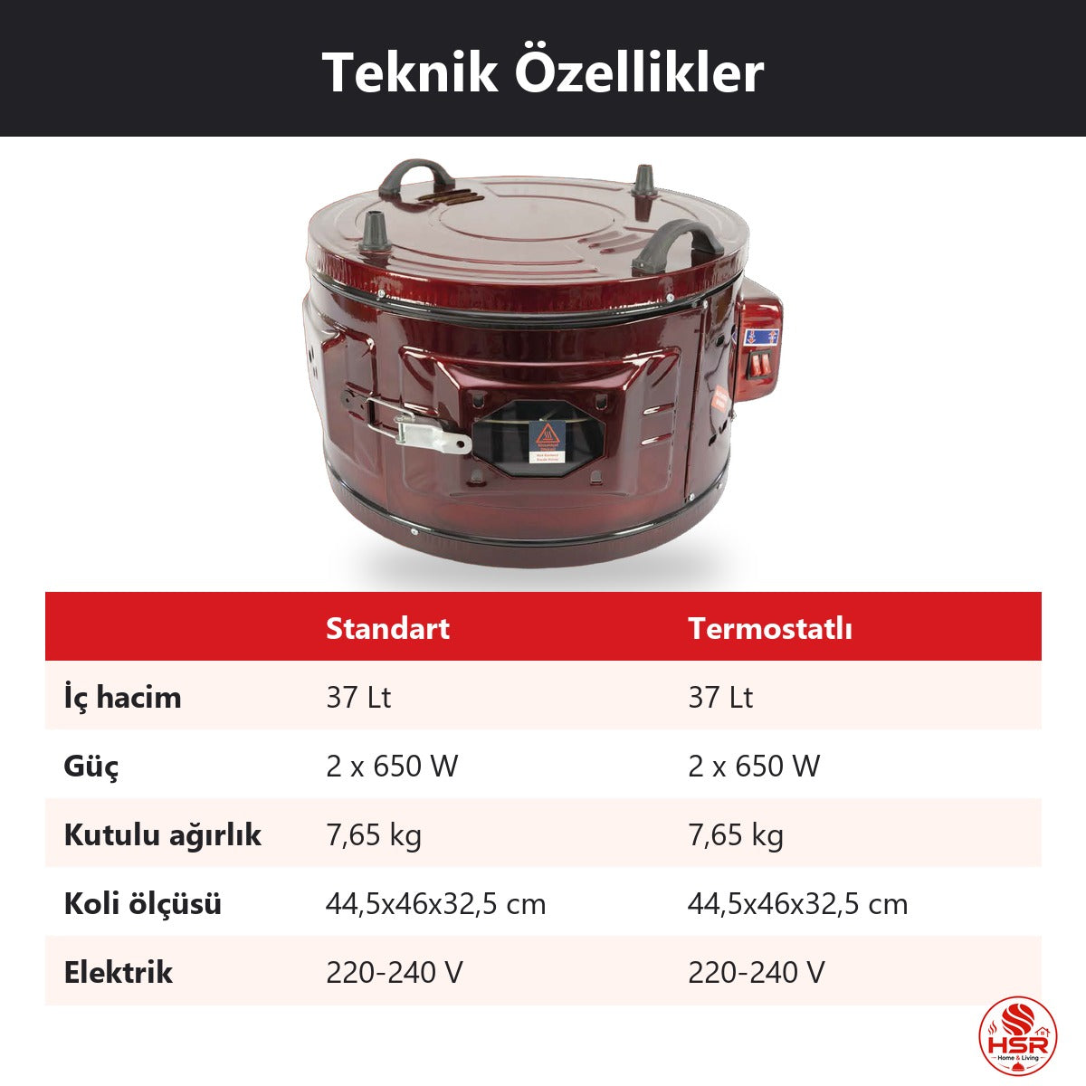 Çift Tepsili Yuvarlak Elektrikli Fırın - HSR Home Living